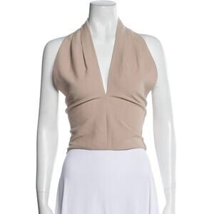 The Sei Pink Silk Satin Sleeveless Halter V-Neck Backless Crop Blouse Tank Top 8